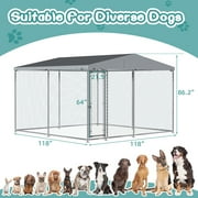 MEETWARM Large Outdoor Dog Kennel, Heavy Duty Dog House Playpen Galvanized Steel Pet Fence with Fully Enclosed Waterproof UV-Resistant Cover, Stainless Steel Zip Ties and Secure Lock