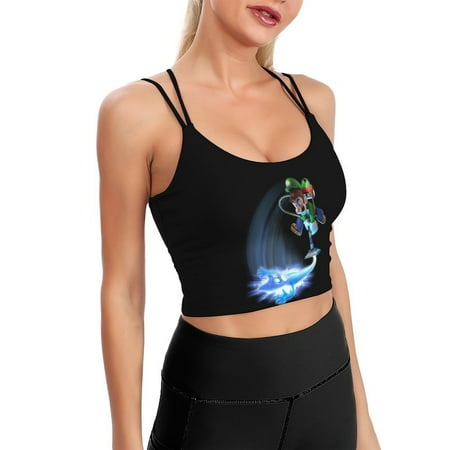 Game Horror Luigi s Mansion Sports Bra For Women Padded Crop Top Camisole Yoga Tank Top Vest Workout Tops Racerback With Built In Bra Activewear Fitness Gym
