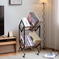 thumbnail image 3 of RANXFLOAT Vinyl Record Storage Rack, 2 Tier Record Organizer with Wheels, 200 LP Albums Storage Rack Shelf, Metal Records Display Shelf Organizer for Magazines, Books, Office Files, Black, 3 of 7