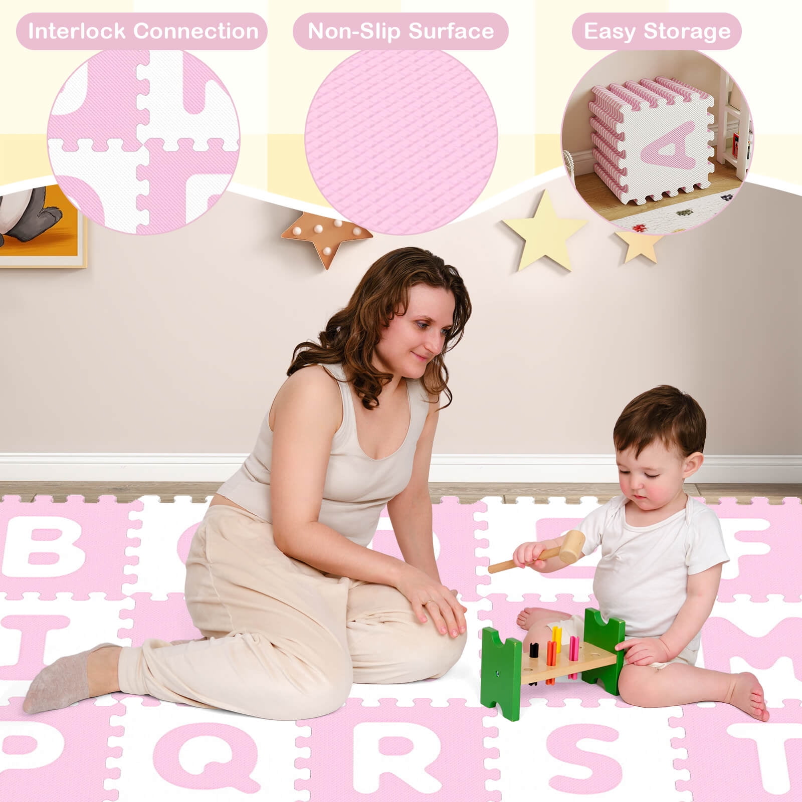 Infans 26 PCS 12.5" x 12.5" Interlocking ABC Play Mats w/Detachable Letters for Kids