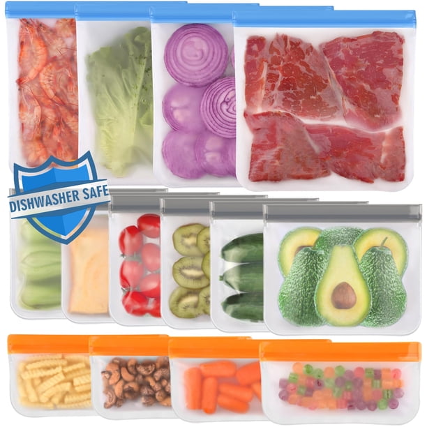 Bolsas reutilizables de silicona Lerine aptas para lavavajillas, paquete de 14