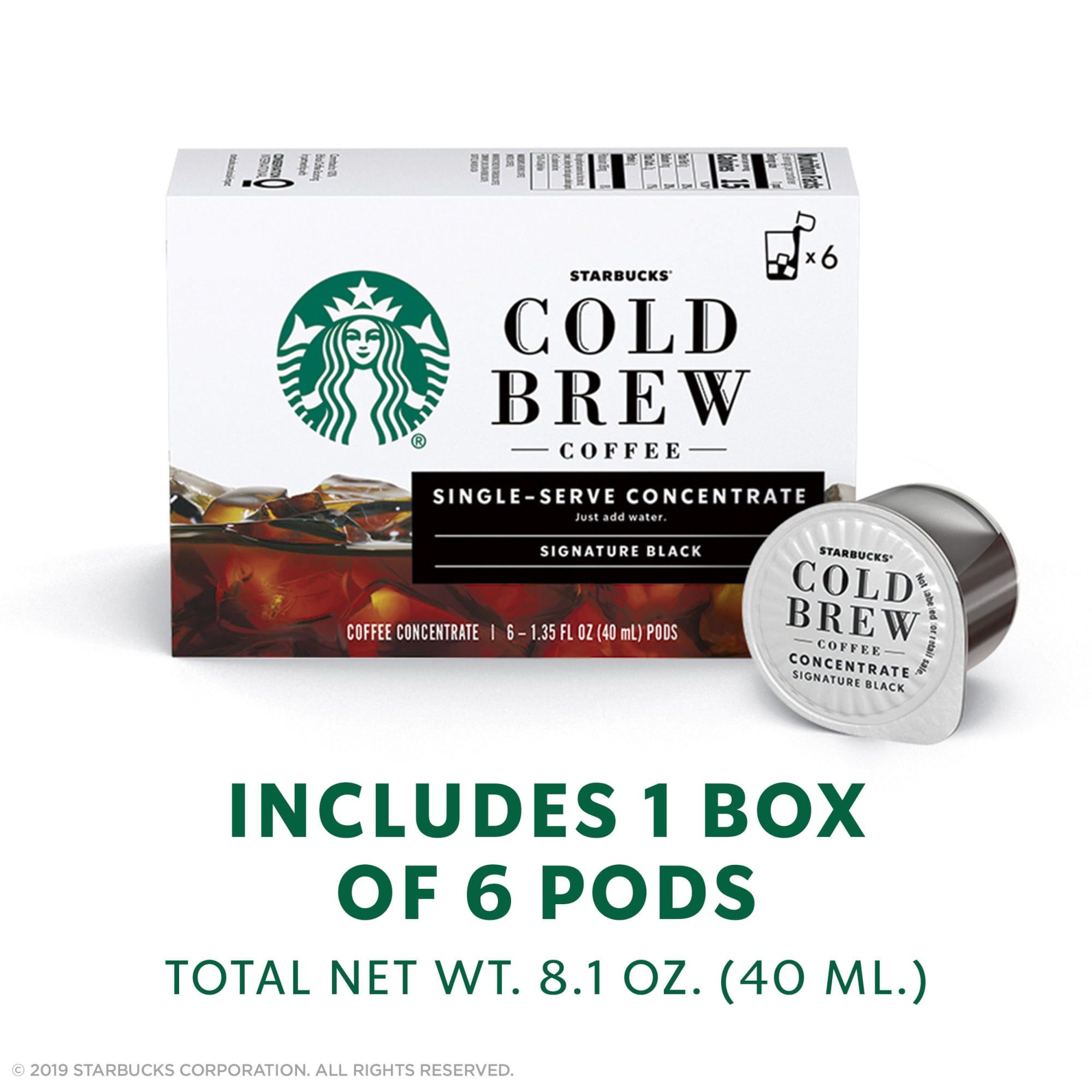 Starbucks Signature Black Cold Brew Coffee, Single-Serve Concentrate Pods, 6 Count