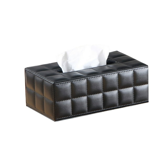 KAKOWELY tissue box Simple PU Tissue Box Paper Towel Holder Desktop Napkin Storage Container for Home Office (Size S, Black)9.84"X5.31"X3.74"