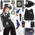 thumbnail image 1 of IVENRXIU Disfraz de policía para niños, 20 piezas, disfraz de oficial de policía, juguete para juego de simulación con accesorios de policía y bolsa de almacenamiento, disfraces de Halloween para niña, 1 of 3