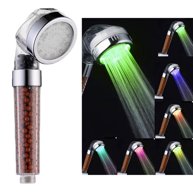 1 Alcachofa de ducha con manguera - 7 LED que cambian de color, alta presión, ahorro de agua, control de temperatura, descalcificador de agua Alcachofa de ducha