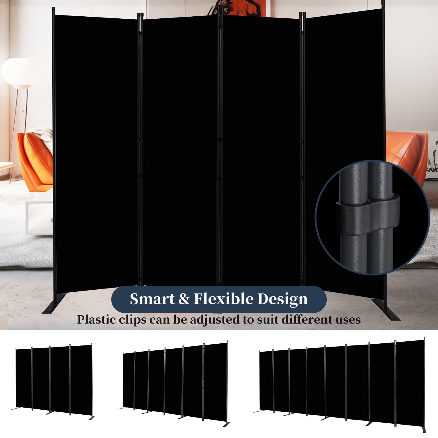 Room Divider Folding Privacy Sceens 4 Panel Partition Room Dividers 88'' Room Divider Wall Screen, Upgrade (Wider Feet) Portable Temporary Wall for Room Separation Wall Divider for Room Office School