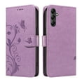 thumbnail image 2 of TECH CIRCLE Wallet Case For Galaxy A12 5G, Emboss Flower Premium PU Leather Magnetic Card Slots Flip Protective Kickstand Case with Wrist Strap for Samsung Galaxy A12 5G 6.5" 2020,Purple, 2 of 8