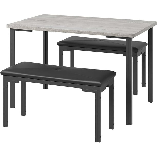 Juego Pequeño de Mesa de Comedor de 43.3" para 4 Personas - 3 Piezas con 2 Bancos Tapizados, Set Ahorra Espacio para Apartamentos
