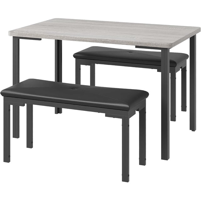 Juego Pequeño de Mesa de Comedor de 43.3" para 4 Personas - 3 Piezas con 2 Bancos Tapizados, Set Ahorra Espacio para Apartamentos