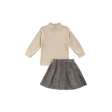 

Canrulo Toddler Baby Girl Fall Winter Clothes Turtle Neck Knit Top Ruffle Pleated Skirt Set Kids Outfits Khaki 3-4 Years