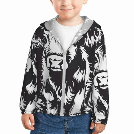 

Lukts Floral Cow Silhouette Print Children s Long-Sleeved Sun Protection Clothing Hooded Sweatshirts for Boys and Girls Outdoor Sports-3 Years