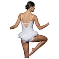 thumbnail image 6 of Aislor Women Rhinestones Feather Dacne Leotard Sleeveless Ballet Unitard Cocktail Party Dress Stage Wear White L, 6 of 7