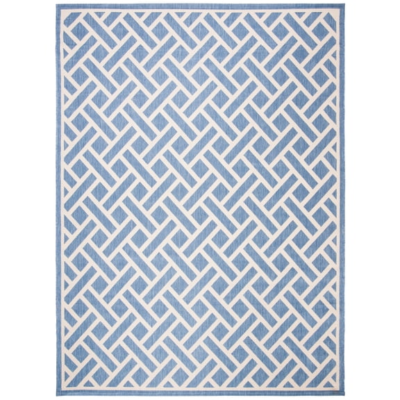 SAFAVIEH Courtyard Janey Bordered Indoor/Outdoor Area Rug, Blue/Light Beige, 9' x 12'