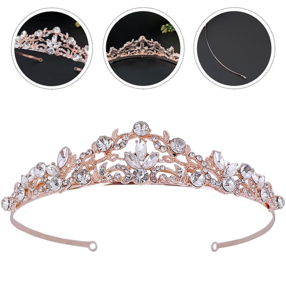 LOLIPPYY Wedding Rhinestone Crown Tiara Headpiece in Rose Plated Gold for Bridal and Special Events