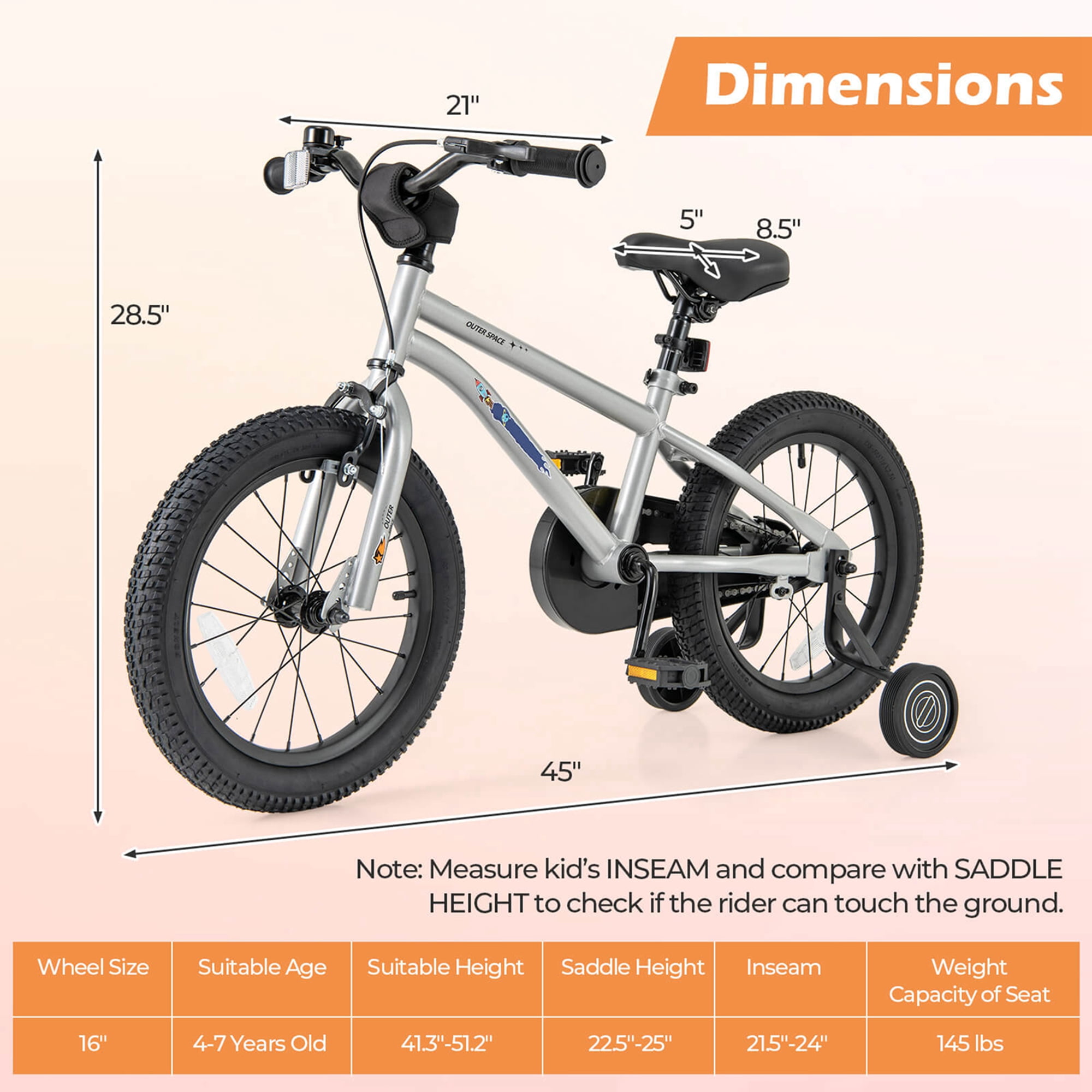 Costway 16-Inch Kid's Bike for 4-7 Years Old with Adjustable