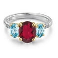thumbnail image 3 of Gem Stone King 925 Silver and 10K Yellow Gold Ruby Red Mystic Quartz and Blue Zircon and Lab Grown Diamond Engagement Ring for Women | 3.16 Cttw | Oval 9X7MM | Birthstone | Size 7, 3 of 6