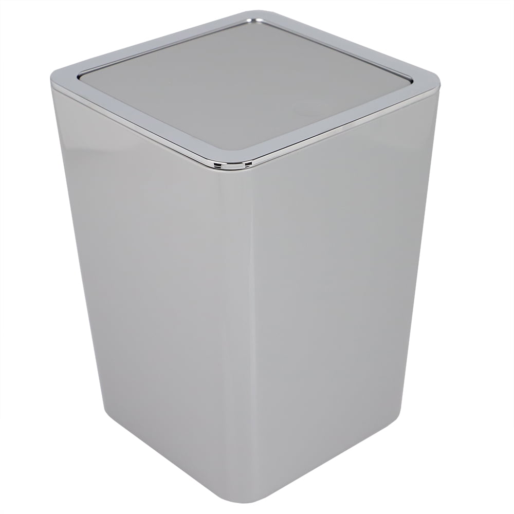 Home Basics 1 gal Skylar Swing Top Plastic Bathroom Trash Can, Gray