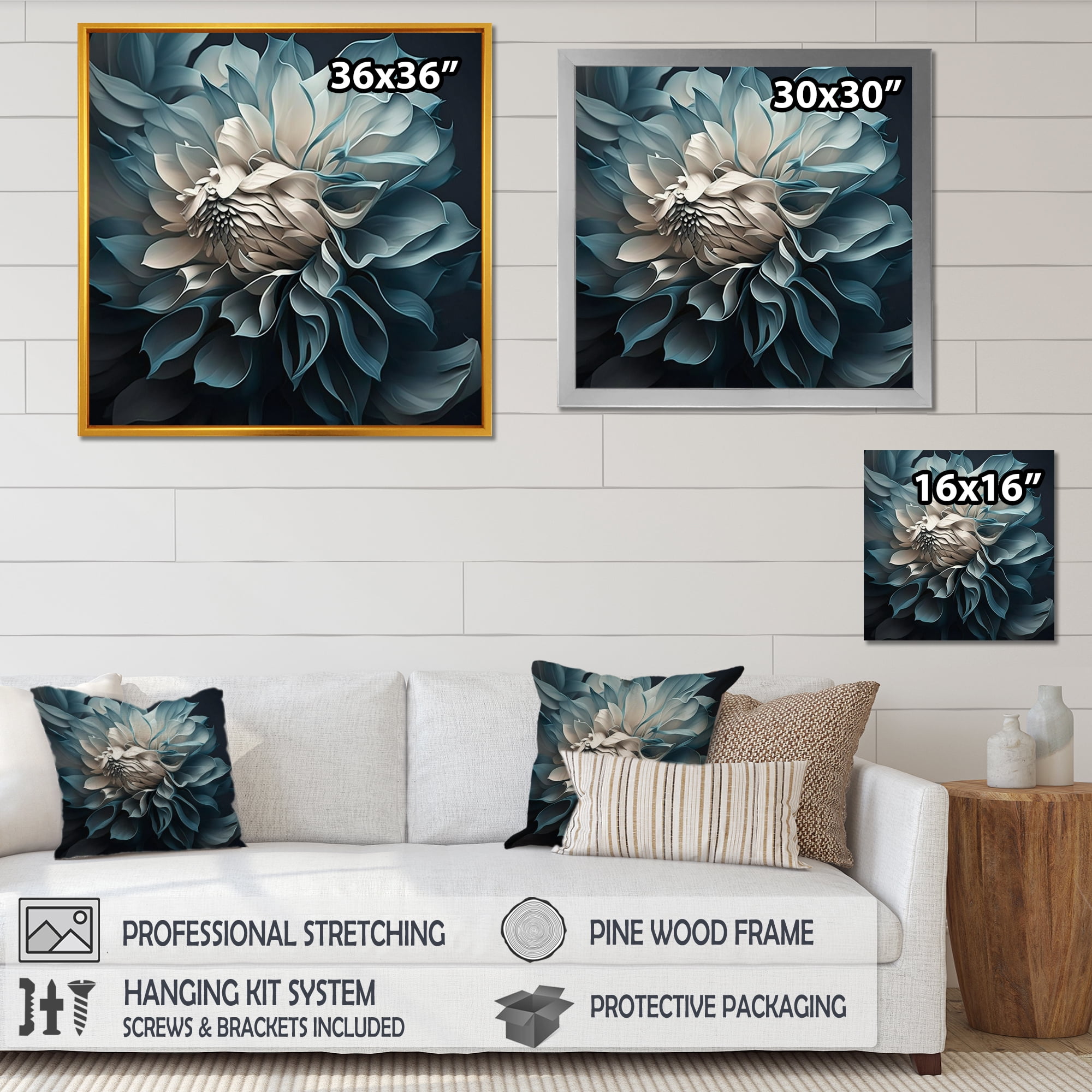 Designart Blue And White Dahlia Flowers I Canvas Wall Art