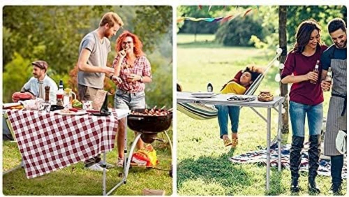 4 FT Folding Table, Portable Aluminum Alloy Camping Table with Carrying Handle, Indoor Outdoor Party Table, Compact Foldable Table, Beige