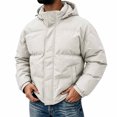 thumbnail image 4 of Hooded Puffer Jacket Men Solid Color Windproof Zip Up Winter Coat,Warm Thick Padded Outerwear with Pockets, 4 of 8