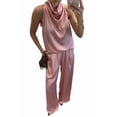 thumbnail image 4 of Ladies Sweat Suits Women's Elegant Satin Outfits Cowl Neck Sleeveless Tank Tops with High Waist Wide Leg Pants for Cocktail Party Wedding and Formal Evening XL, 4 of 4