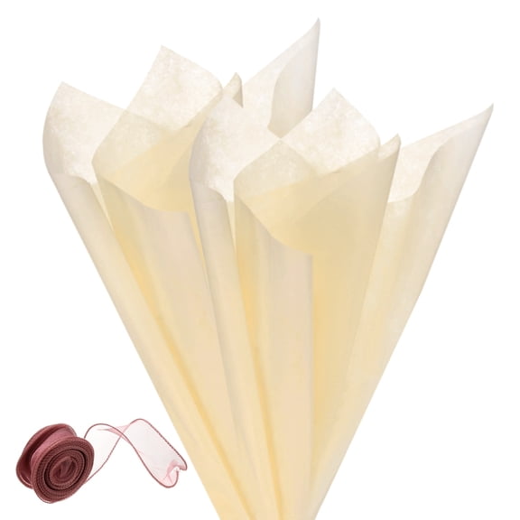 Uxcell 76 Sheets Korean Cotton Flower Wrapping Paper with Ribbon, 12" Milk Cotton Waterproof for Bouquets/Gift Packaging [Tea Color]