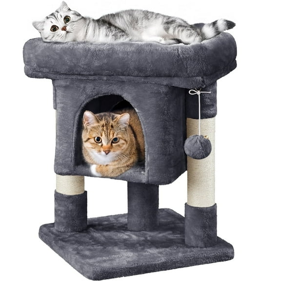 Yaheetech 23.2″ H Spacious Cat Tree with Wide Top Perch for Indoor Cats, Dark Gray
