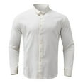 thumbnail image 2 of KTMKH Linen Shirt for Men Casual Solid Shirt Long Sleeve Button Turn-Down Collar Tops Shirt, 2 of 6