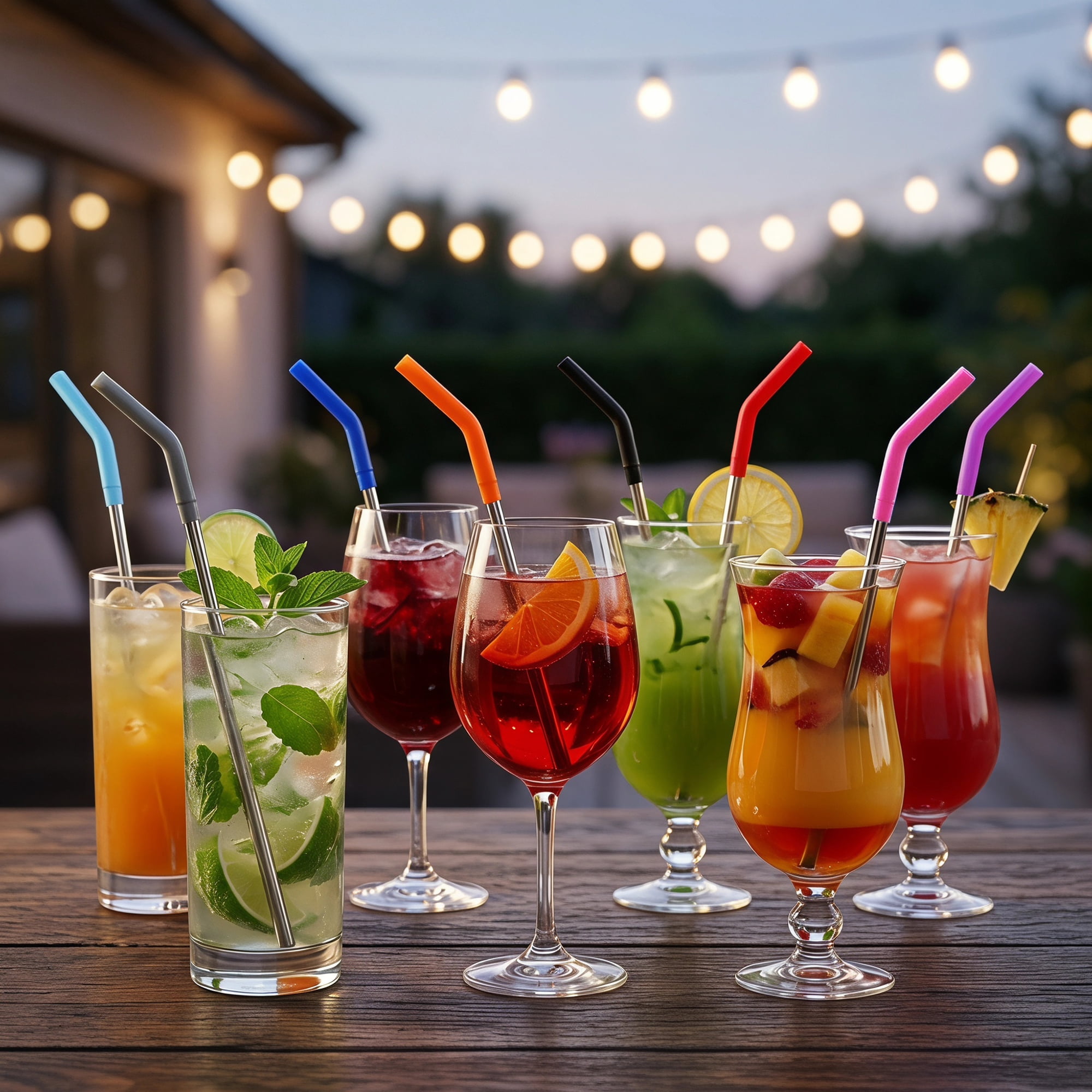 Unique Bargains 8Pcs Reusable Stainless Steel Straws with Silicone Tips Color D