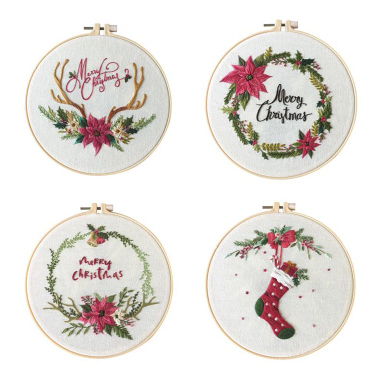 Christmas Embroidery Kit With Pattern, Embroidery Hoop, Color Threads Tools  Kit English Instruction for Beginners 8in/20cm 