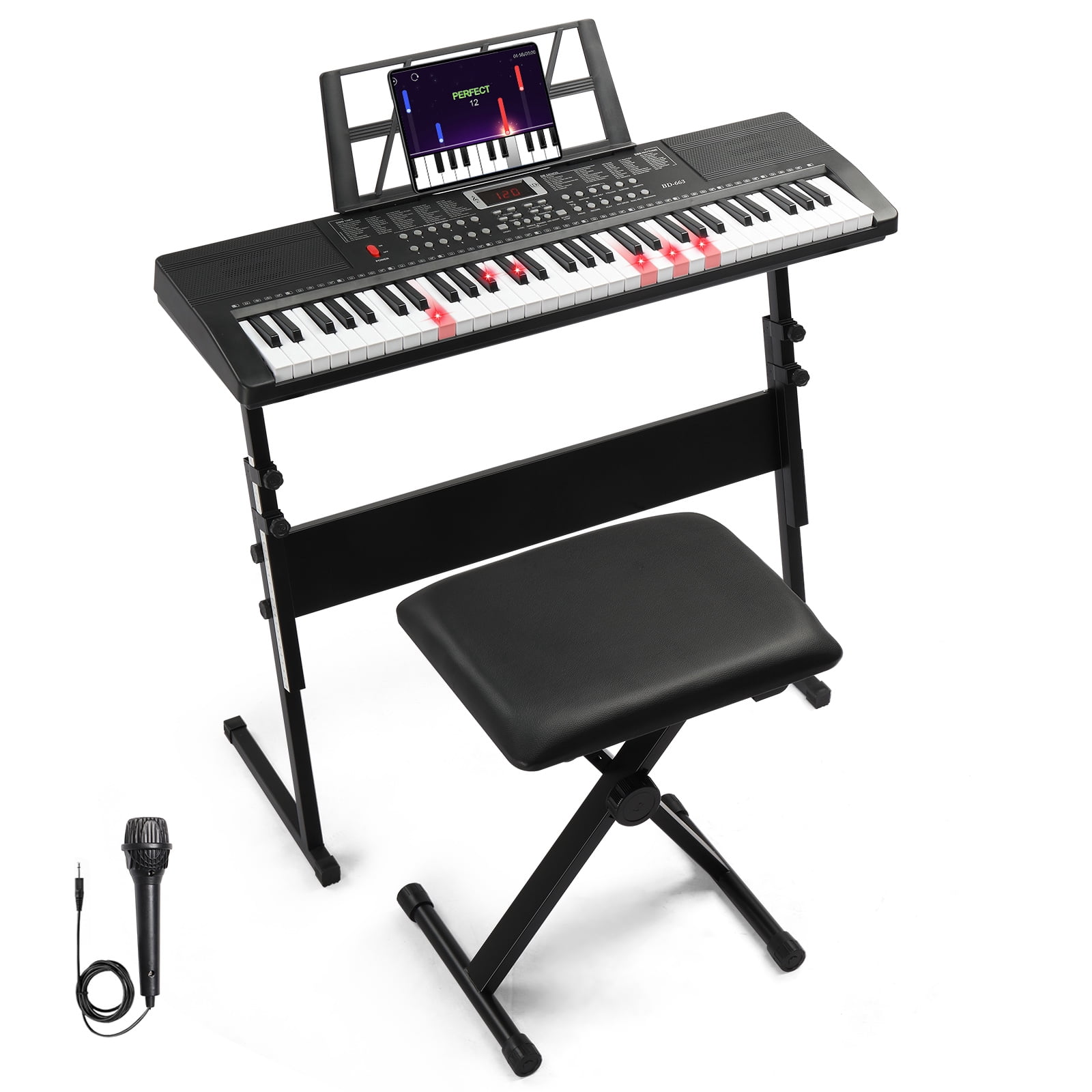 鍵盤楽器 Genie's Assist Stool & Assist Pedal Ktaxon 61 Keys Keyboard Piano with Lighted Keys, Z-Stand, Piano