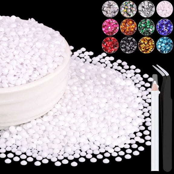 GEWIKK 8000Pcs 3Mm Resin Rhinestones Bulk for Crafting (White), Flatback Bedazzling Crystals for Crafts Diy Nail Decoration, Gems Charms for Tumbler Clothing Fabric with Pickup Pen and Tweezers