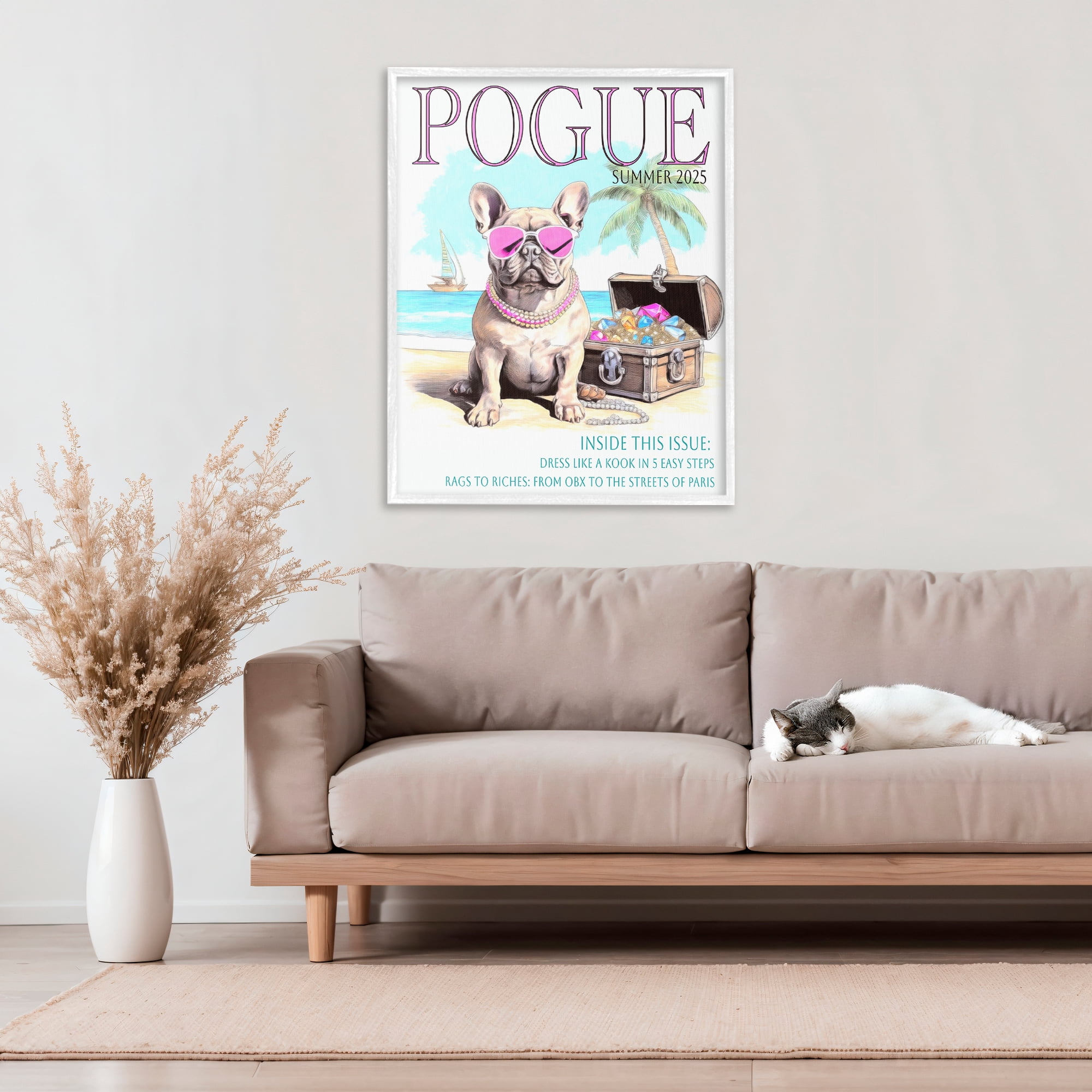 Stupell Industries Pogue Summer Dog Fashion White Framed Giclee Art, design by Grotto Studios