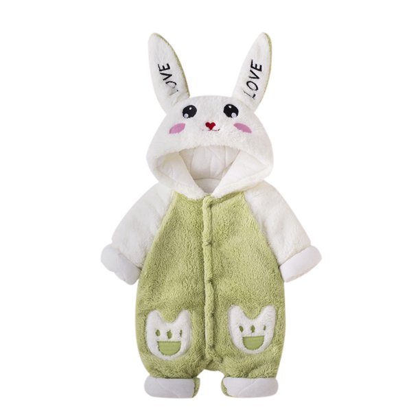 Gibobby Chamarra de invierno para bebé niñoRecién Nacido bebé niña niño lindo Animal manga larga Orejas de conejo polar con capucha botón cálido mono tra(Verde, 0-3 Meses)