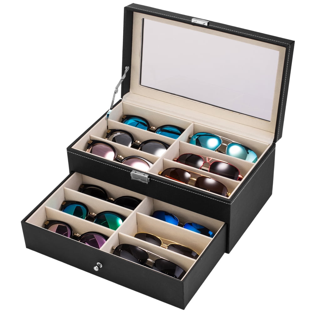 12 Piece Eyeglasses Storage and Sunglass Glasses Display Drawer Lockable Case 