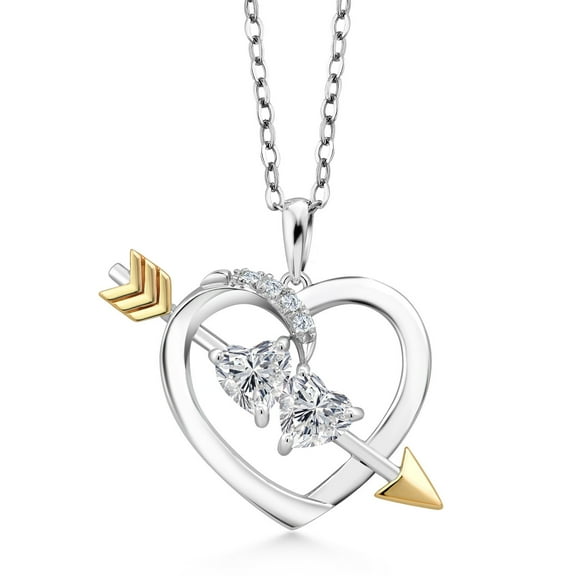 Gem Stone King 925 Silver and 10K Yellow Gold Lab Grown Diamond Pendant Necklace for Women | 0.92 Cttw | Gemstone April Birthstone | Heart Shape 5MM | With 18 inch Chain