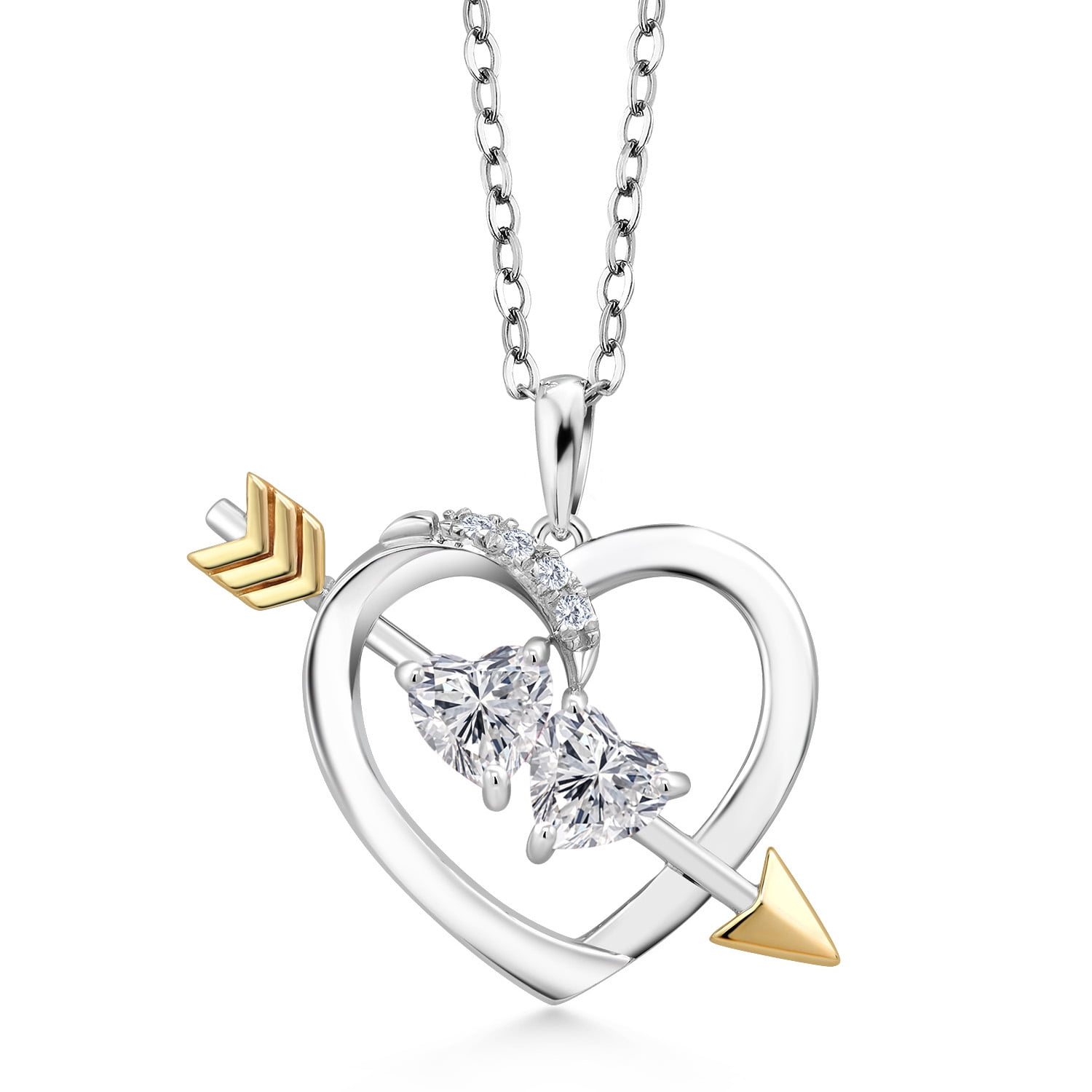 Gem Stone King 925 Silver and 10K Yellow Gold Lab Grown Diamond Pendant Necklace for Women | 0.92 Cttw | Gemstone April Birthstone | Heart Shape 5MM | With 18 inch Chain