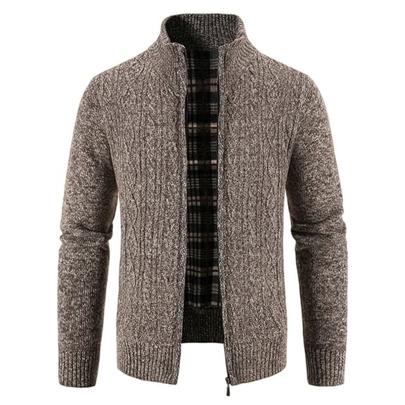 Tawop Jacket Men Thick Stand Collar Casual Knit Sweaters Mens Clothing,Coffee,4XL