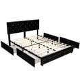thumbnail image 2 of Costway Queen Upholstered Platform Bed w/ 4 Drawers PU Leather Button Tufted Headboard, 2 of 10