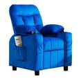 thumbnail image 5 of Linor Kids Recliner Chair, Modern Velvet Lounge with Cup Holder, Footrest and Side Pockets, Blue, 5 of 8