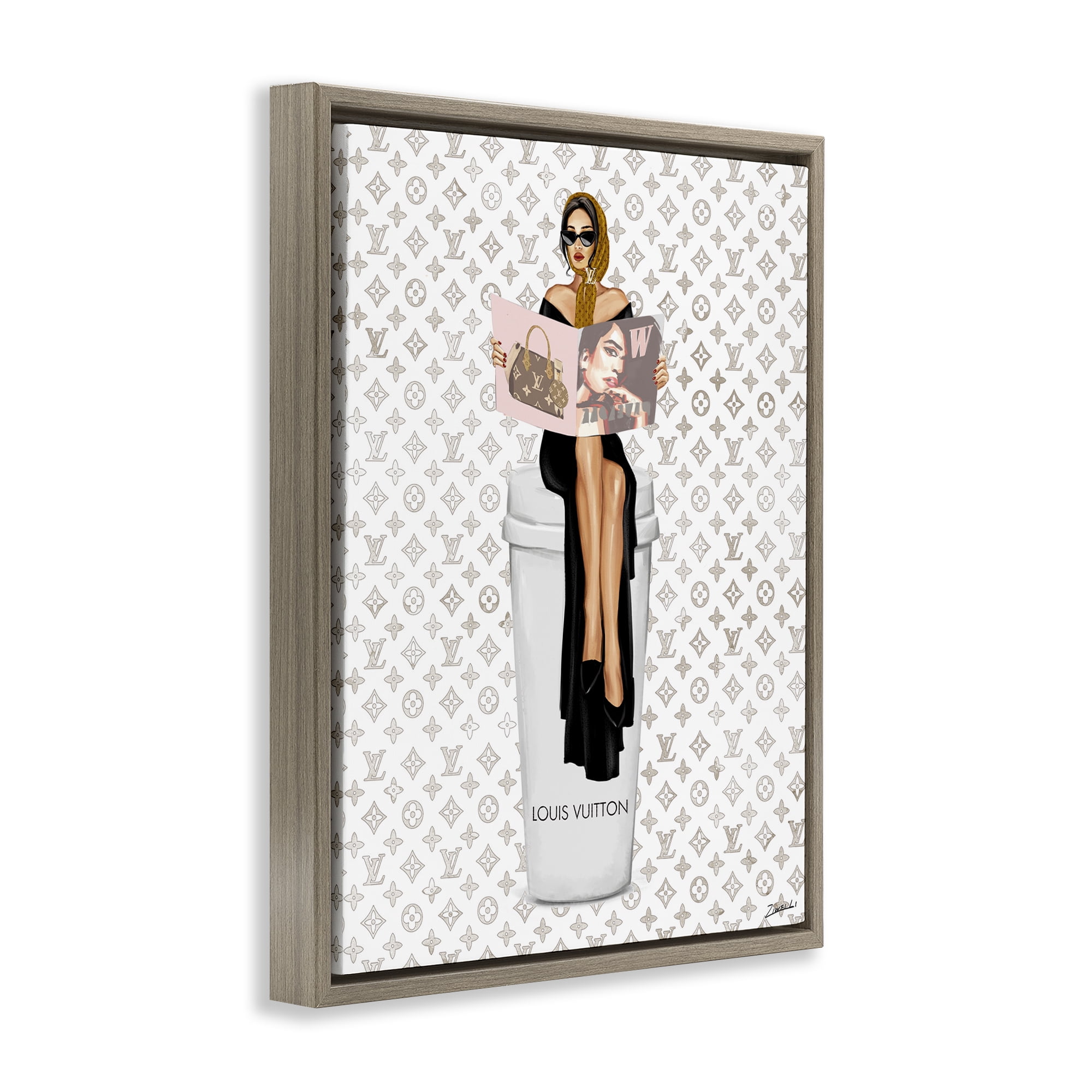 Stupell Industries High Fashion Woman Beauty & Fashion Painting Brown Floater Framed Art Print Wall Art, 25 x 31