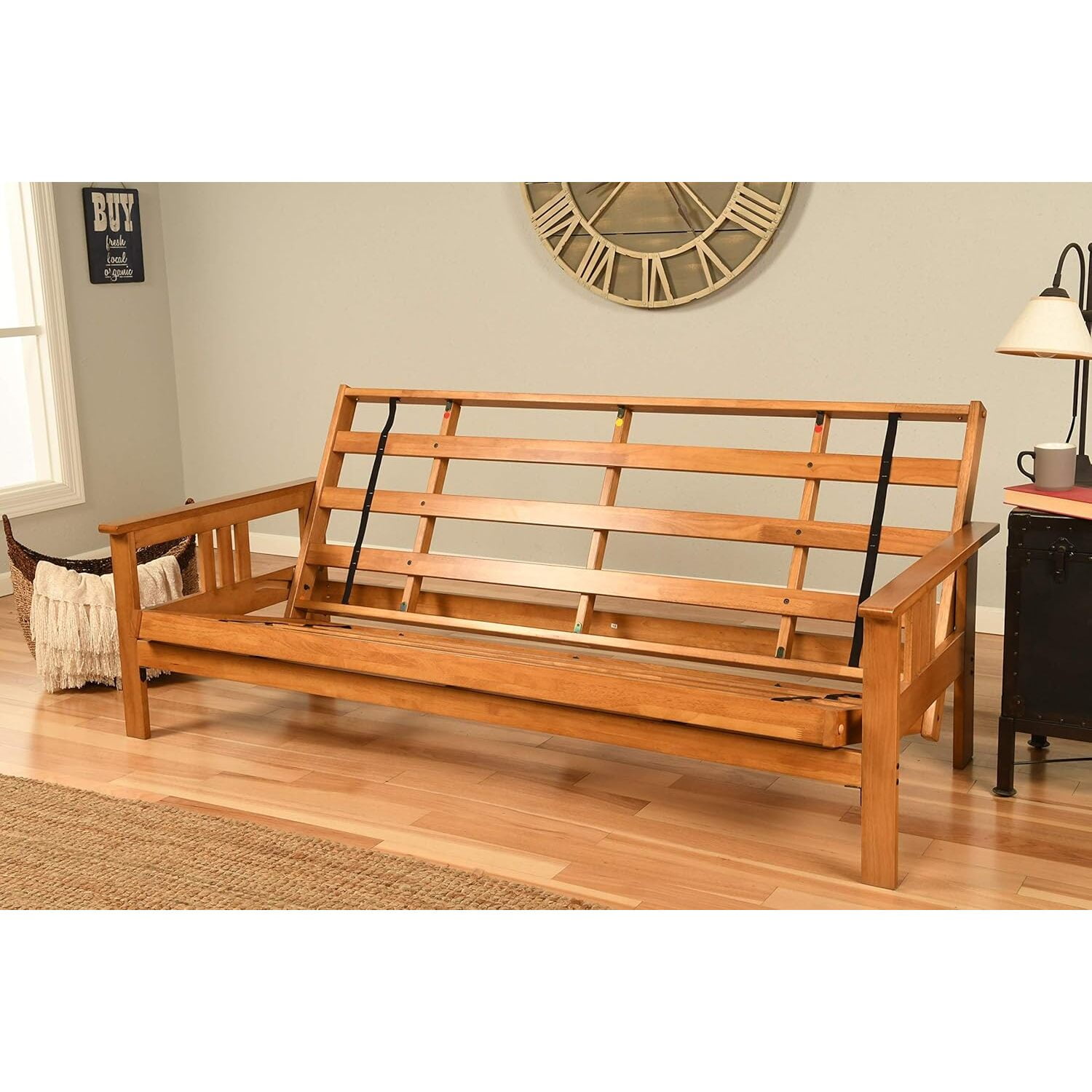 Futon Frame Set with Mattress - Foldable Hardwood Sofa Bed for Living Room