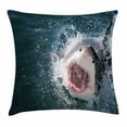 thumbnail image 1 of Shark Throw Pillow Cushion Cover, Wild Animal in the Sea Attacking Showing the Mouth and Teeth Scary Print, Decorative Square Accent Pillow Case, 18 X 18 Inches, Petrol Blue Grey White, by Ambesonne, 1 of 2