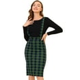 thumbnail image 1 of INSPIRE CHIC Falda midi con tirantes de lápiz de cintura alta vintage brillante a cuadros para mujer azul verde M, 1 of 6