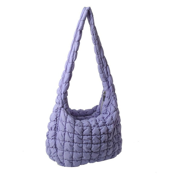 TELOLY Puffer Tote Bag,Comfortable Handle Design Quilted Tote Bag for Women,Secure Convenient Grip Puffer Tote Bag for Women,Purple,35*28*6cm