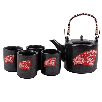 

Art Deco Floral Modern Asian Teapot Set 5 Pieces 20 Ounces