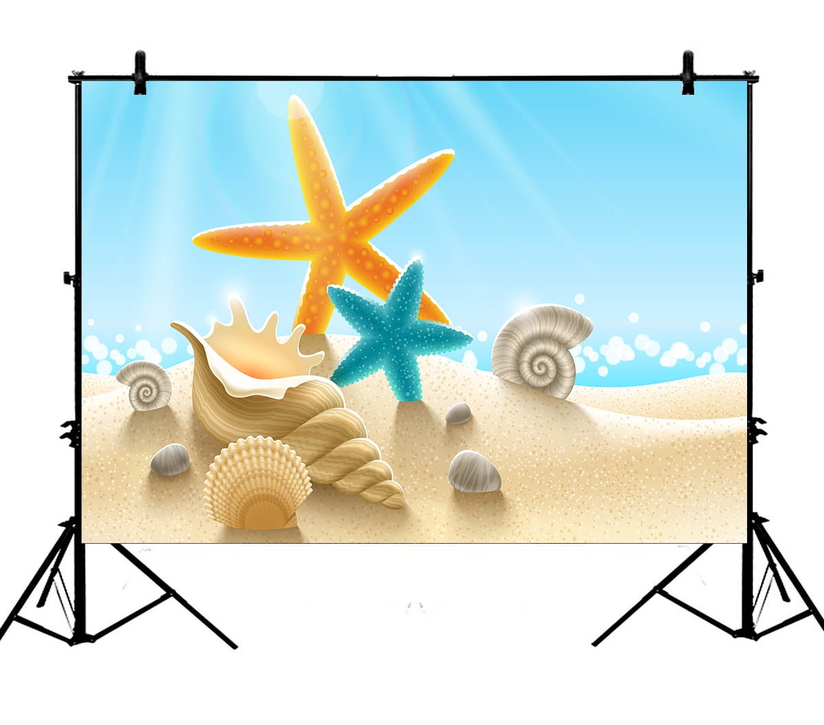 Kate 7x5ft Summer Holiday Party Seashell Photography Backdrops Sandy Beach Starfish Photo Background Photo Blue Sky White Cloud Backgrounds Baby Wedding Photoshoot Props