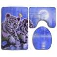 thumbnail image 1 of EREHome Handmade White Tiger Under Moonlight 3 Piece Bathroom Rugs Set Bath Rug Contour Mat and Toilet Lid Cover, 1 of 2