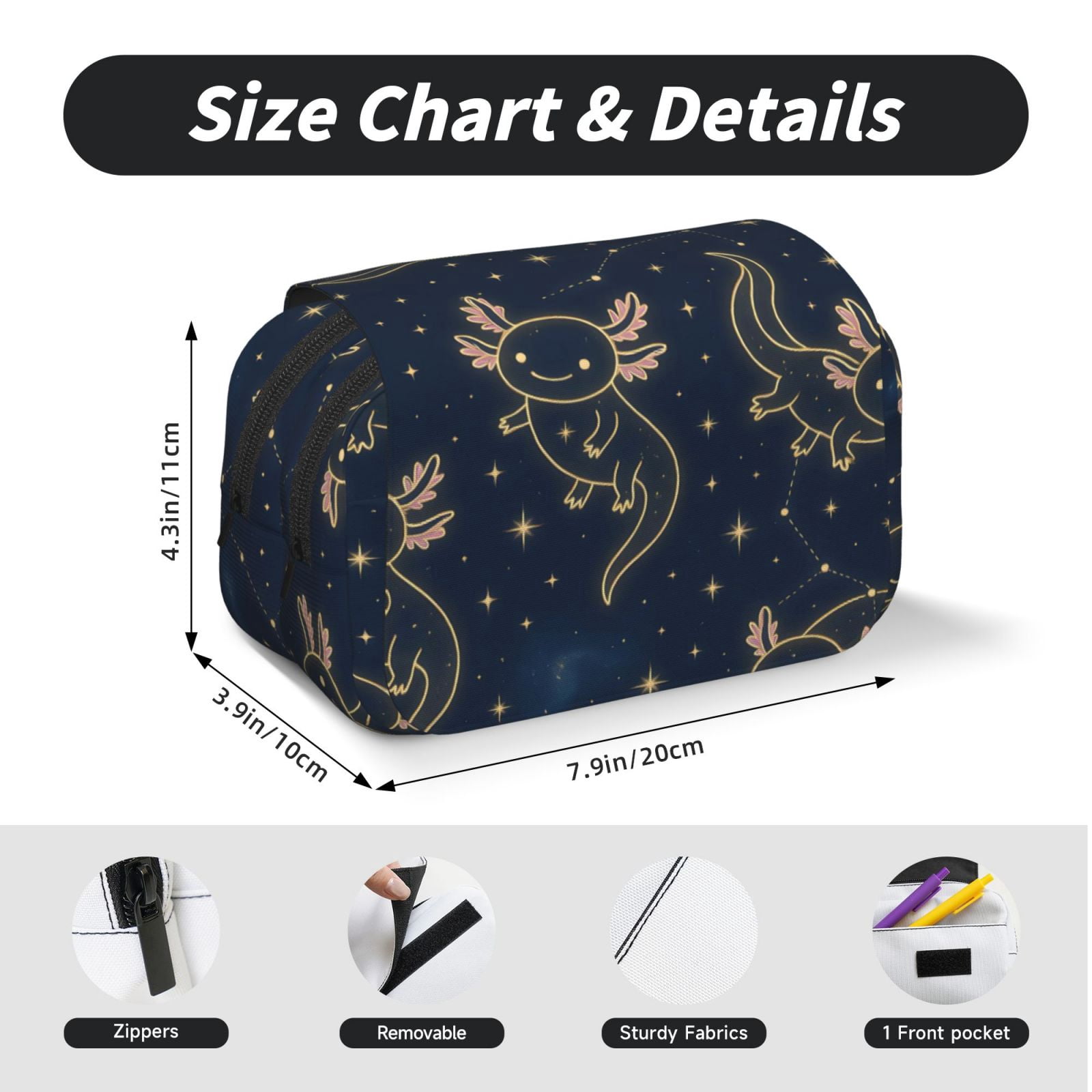 Large-Capacity Flip-Top Double-Layer Pencil Case, Multi-Functional Pocket Pen Case, Durable Stationery Organizer Axolotl Constellations - Deep-Space Cute