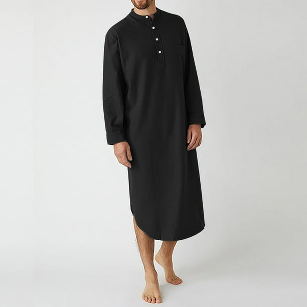 Batas de ocio para hombre, manga larga, botones, camisa larga, estilo étnico medio, bata informal juvenil, pijama para mujer